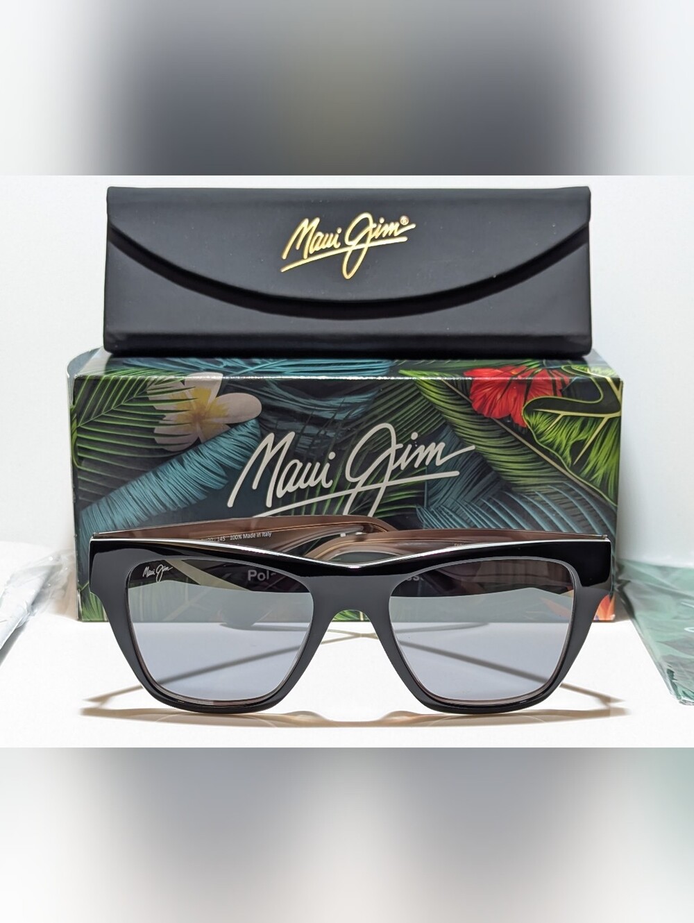 Maui Jim Ekolu Black w/ Tan Dual Mirror Silver to Black Lens Sunglass DSB867-02B